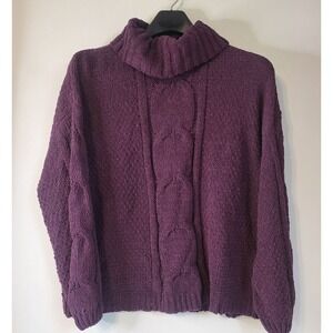 Seven7 Purple Cowl neck Chunky Cable Knit Sweater Oversized Winter Pullover new
